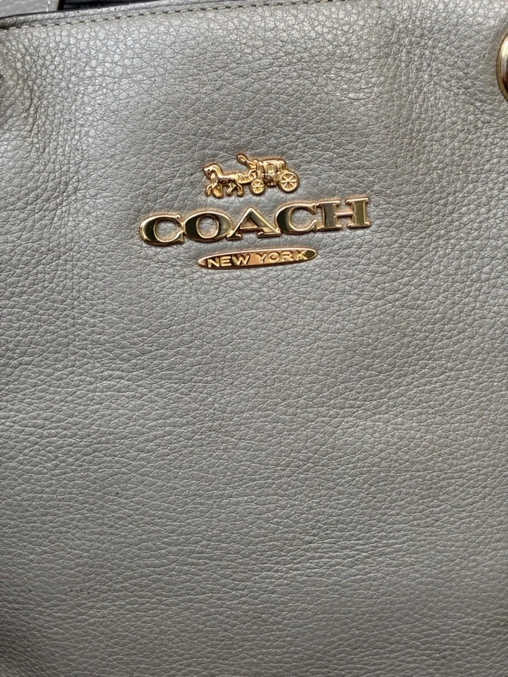 COACH Pebbled Leather Tote in Light Gray with Gold Hardware